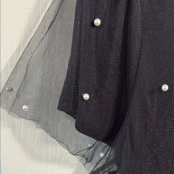 INC International Concepts Black Embellished Blouse with Sheer Sleeves - Picture 3 of 9